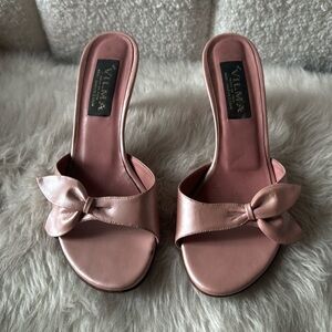 VTG MR VILMA Pearl Pink Bow Mule Slide Vintage Slipper Low Heel Sandal 6